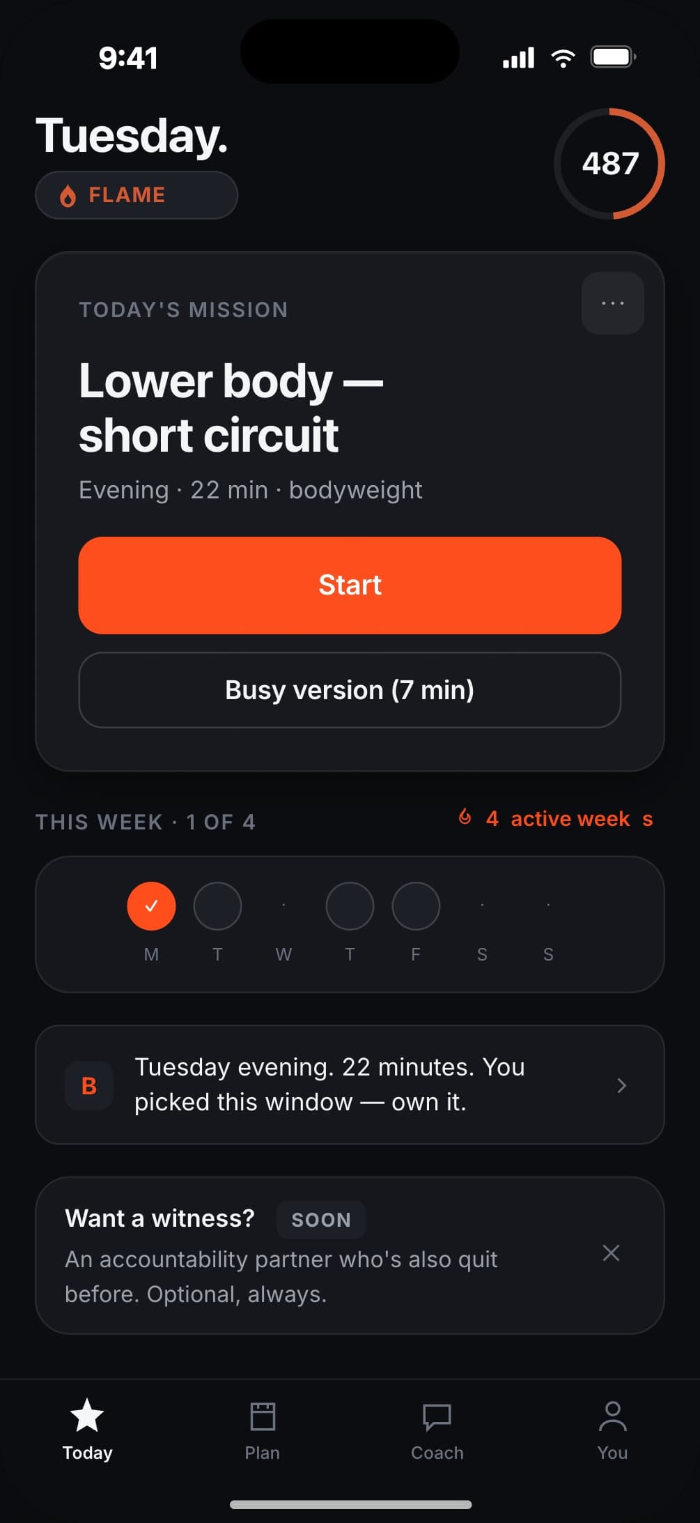 Beatgrit Home screen — today's mission and weekly streak